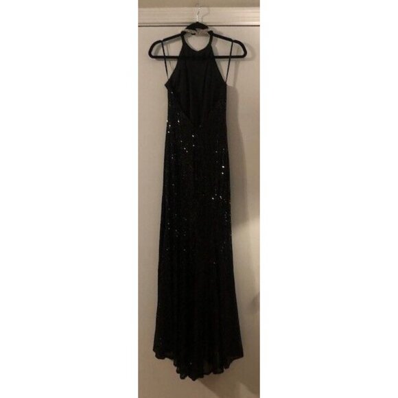 NWT $398 IEENA FOR MAC DUGGAL BLACK SEQUIN HIGH NECK RHINESTONE COLUMN GOWN SZ 0 - Picture 5 of 6